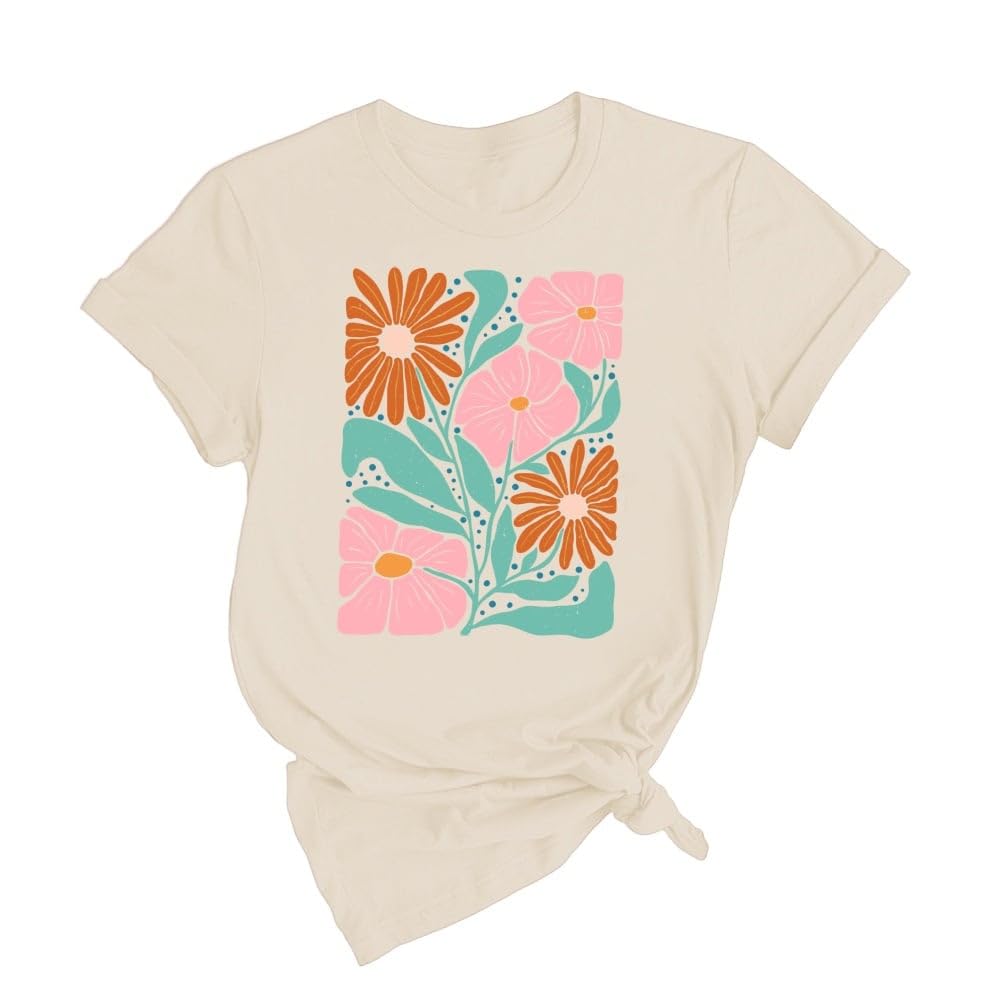 Rocksir Wildflower Shirt for Women,Vintage Floral Plant Graphic T-Shirts