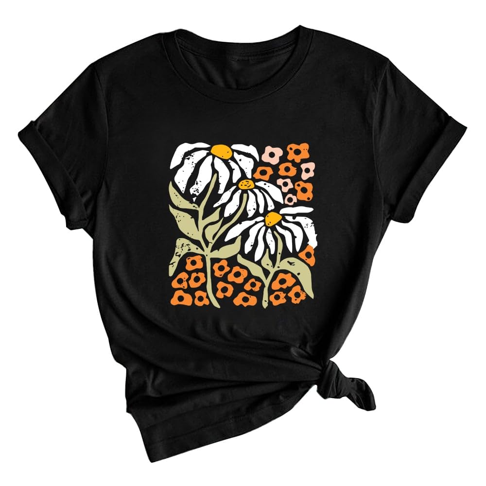 Rocksir Wildflower Shirt for Women,Vintage Floral Plant Graphic T-Shirts