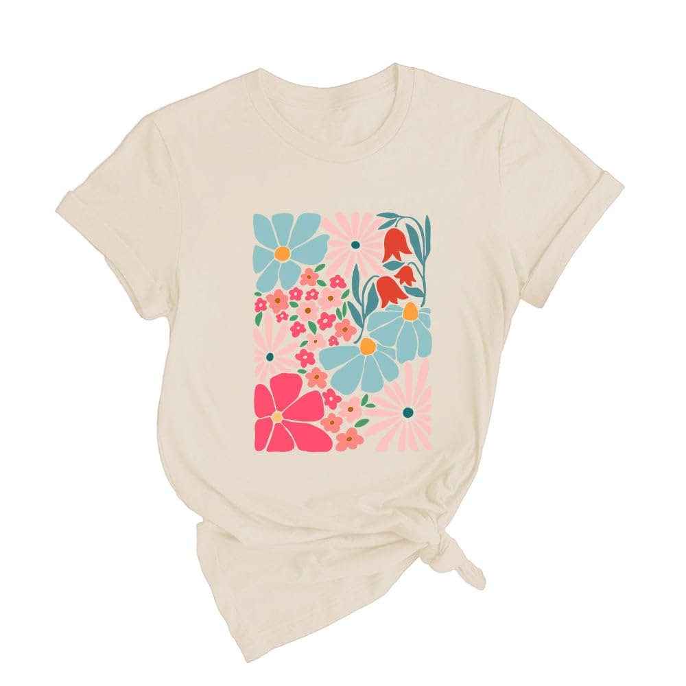 Rocksir Wildflower Shirt for Women,Vintage Floral Plant Graphic T-Shirts