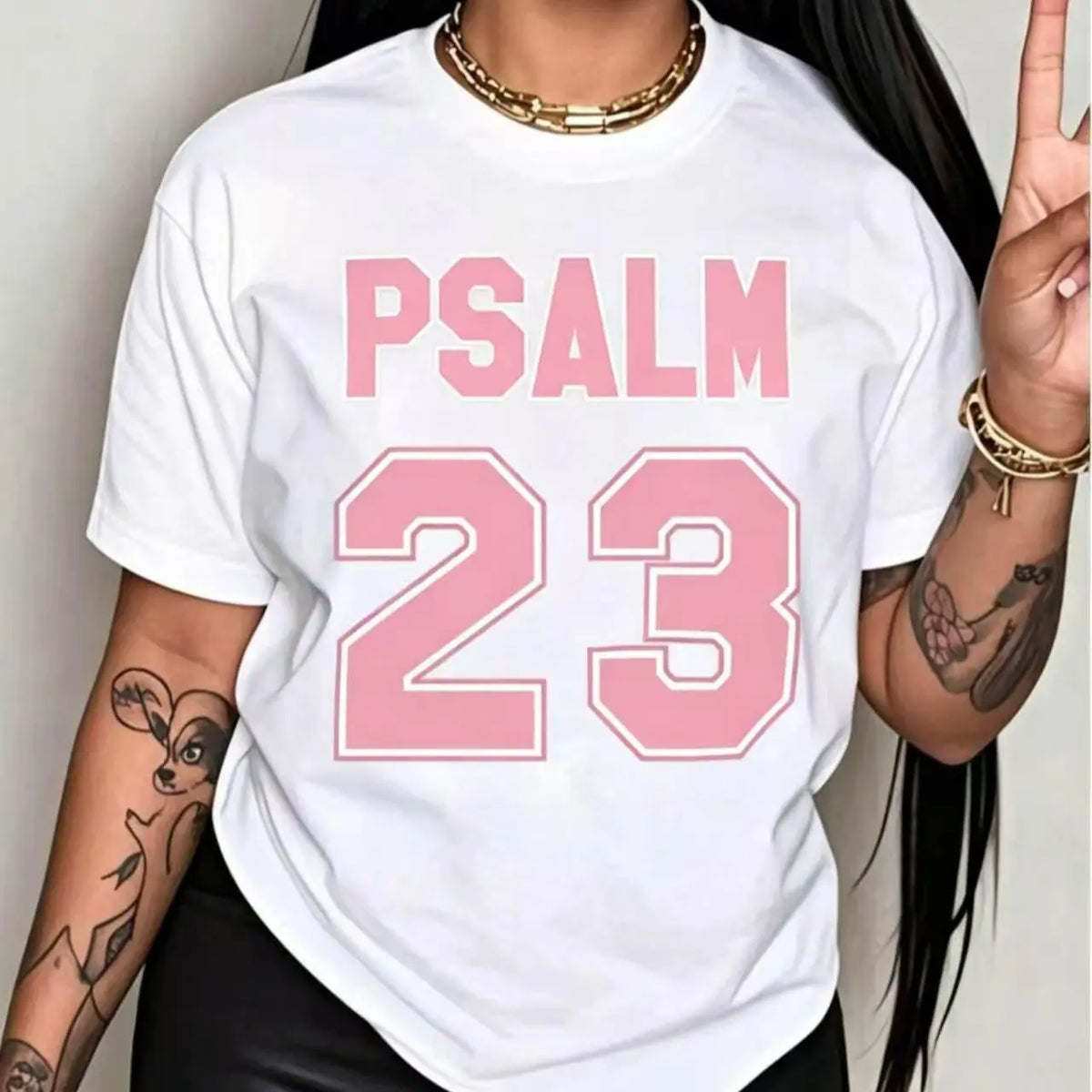 Women's Psalm 23 Photorealistic Print Crew Neck Garment - 100% Cotton Short Sleeve Classic Unisex Cut for Easy Layering Loose Customized Women's Clothes, Soft Breathable Thanksgiving Holiday Gift Plus Size Tops,sohochic