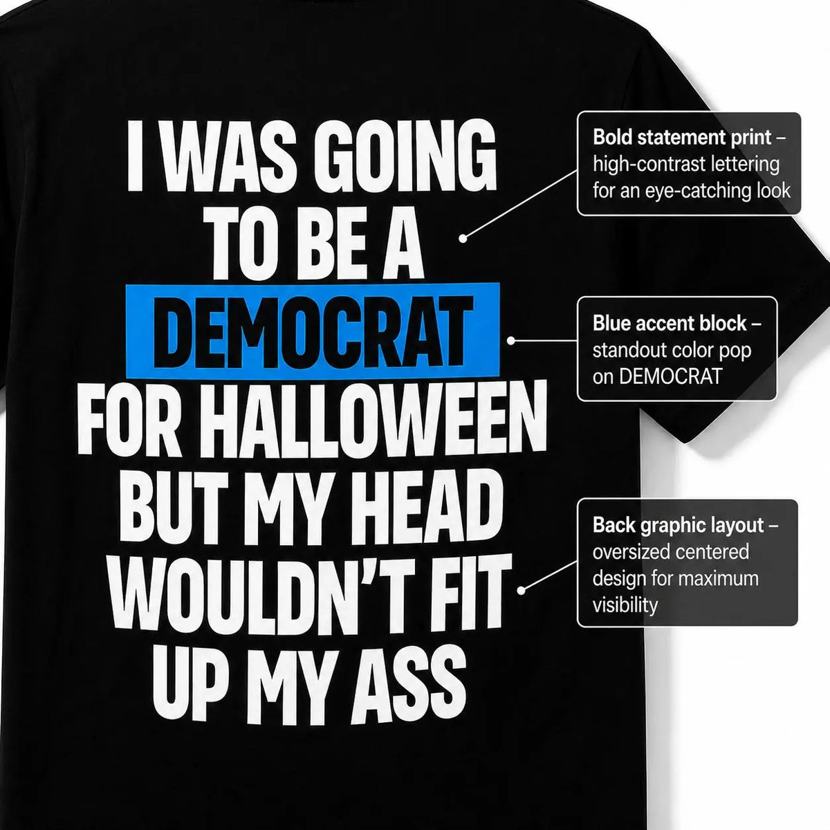 Men's Sarcastic Political Halloween Graphic T-Shirt - Cotton Short-Sleeve Casual Tee with Funny Back Print, Novelty Top for Halloween Party