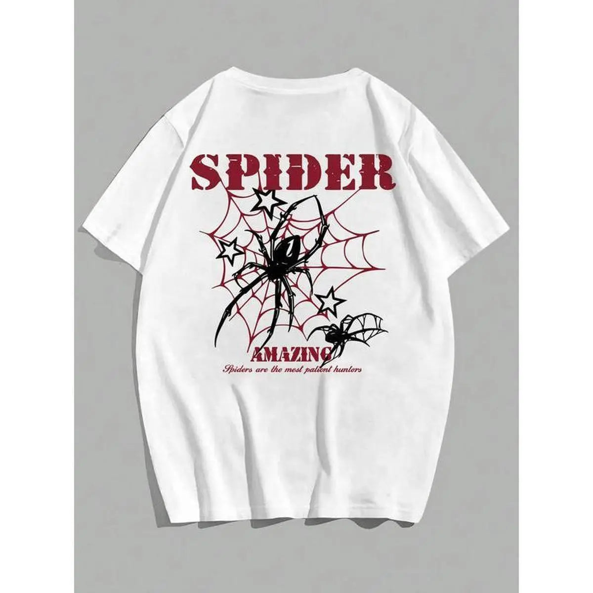 Unisex Cotton Graphic Shortleeve Basic Soft Menswear Top - "Spider Wonder" Casual Round Neck Sports & Outdoor Tee with Red Webs and Black Design