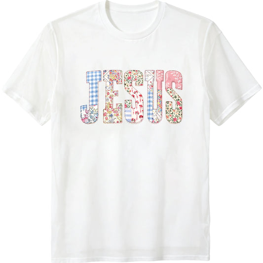 JESUS Patchwork Floral Tee|   Christian Inspirational Vintage Washed Shirt|   Faith Based Oversized Street Style Top