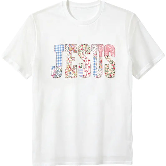 JESUS Patchwork Floral Tee|   Christian Inspirational Vintage Washed Shirt|   Faith Based Oversized Street Style Top