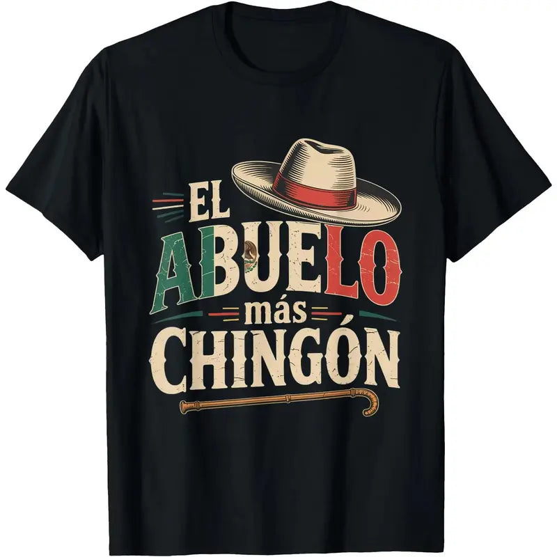 Men's Graphic T-Shirt with "El Abuelo Mas Chingon" Spanish Quote, Funny Gift for Mexican Dad or Grandpa, 100% Cotton Crewneck Tee, Tshirt, Menswear