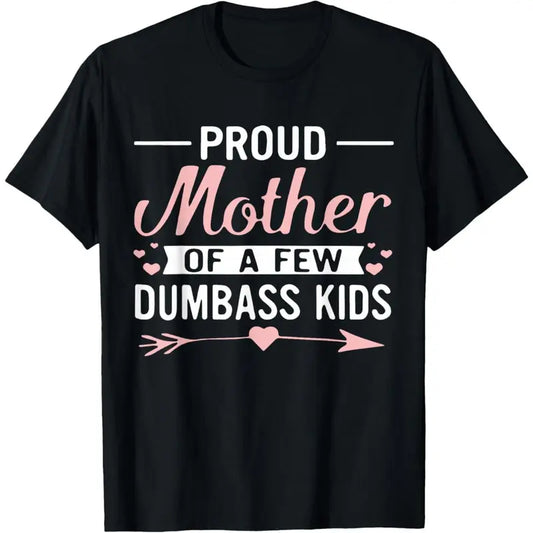 Women's 100% Cotton Graphic Crew Neck Short Sleeve T-Shirt - Casual Streetwear, Breathable, Regular Fit, "Proud Mother" Funny Slogan, Suitable for Joggers