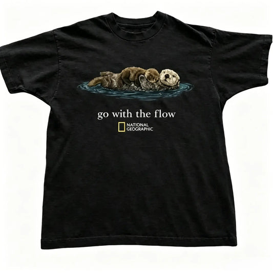 [Sale off up to 50%25] Otter Go With The Flow Graphic T-Shirt Unisex Vintage Style Animal Lover Gift Cute Sea Otter Tee Nature Inspired Shirt,sohochic