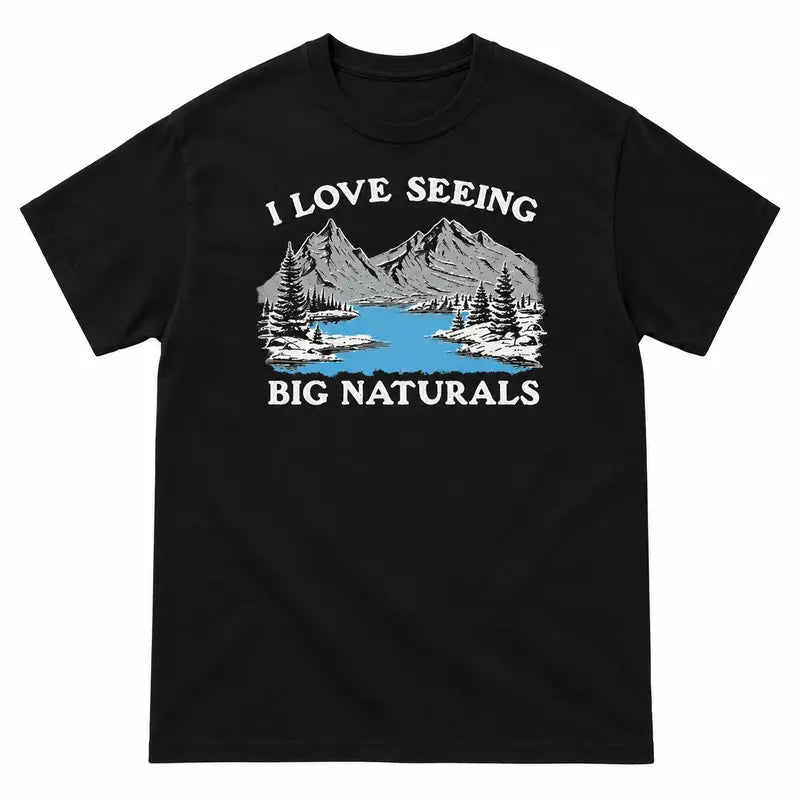 Big Naturals Mountain Graphic T-Shirt with Scenic Lake and Adult Wordplay