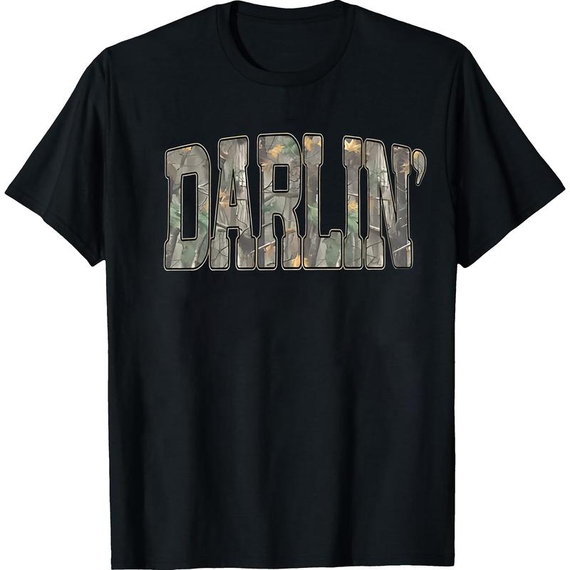 Retro Camo Western T-Shirt, Darlin Retro Camo Country Distressed Cowboy Quote, Camouflage Shirt, Western Concert Shirt, Southern Tee Round Neck Crewneck