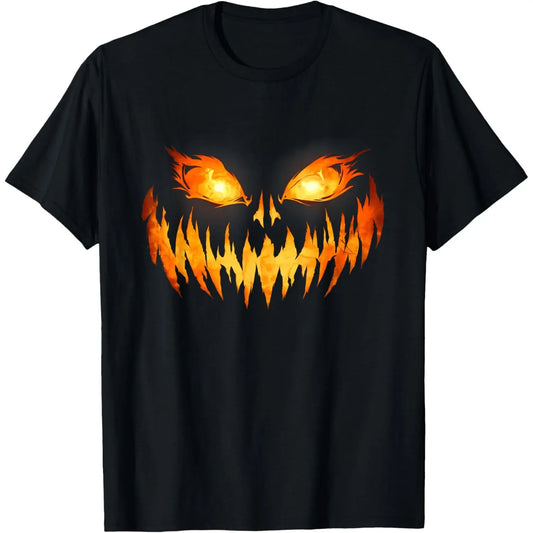 Men's Relaxed-Fit Oversized Short-Sleeve Round Neck Breathable Menswear Tops, Scary Jack O' Lantern Pumpkin Print Halloween T-Shirt