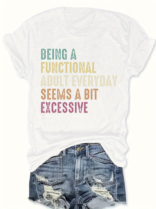 Letter Printed Round Neck T-shirt, Casual Short Sleeved Spring/summer Top, Women's Clothing