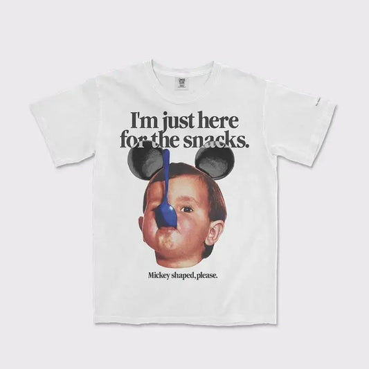 FEEGO Men's Unisex Short-Sleeve Round Neck T-Shirt - Funny Magic Kingdom "I'm Just Here For The Snacks" Graphic Top, Menswear Streetwear, Fast-Paced Gift for Boyfriend Men's Clothing Merch