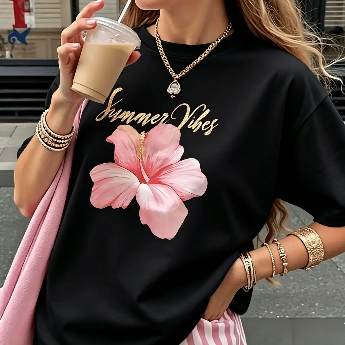 Discover Stylish Comfortable Cotton T-Shirt for Women Featuring a Round Neck Short Sleeves and Beautiful Pink Flower Print Perfect for Spring and Summer graphic tee