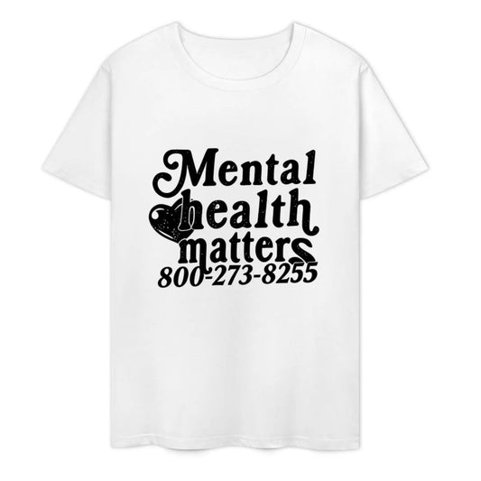 [100% Cotton ]Unisex "Mental Health Matters" T-Shirt, Vintage Distressed Design, Mental Health Crisis Hotline 800-273-8255 Graphic Tee, Crew Neck Top, Retro Streetwear For Mental Health Advocates & Self Care Lovers