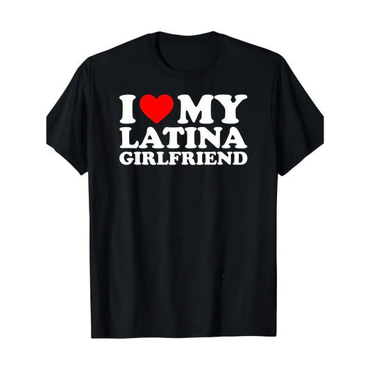 Men's 100% Cotton Round Neck Graphic T-Shirt with "I Love My Girlfriend" Print, Soft Unique Gifts for Boyfriend, Cute GF Gift for Man, Male Casual Tops,sohochic
