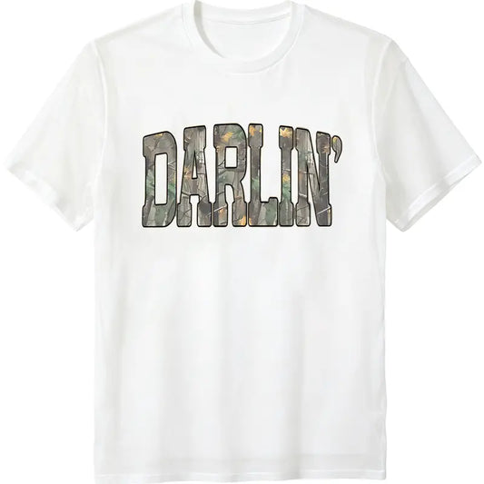 Retro Camo Western T-Shirt, Darlin Retro Camo Country Distressed Cowboy Quote, Camouflage Shirt, Western Concert Shirt, Southern Tee Round Neck Crewneck