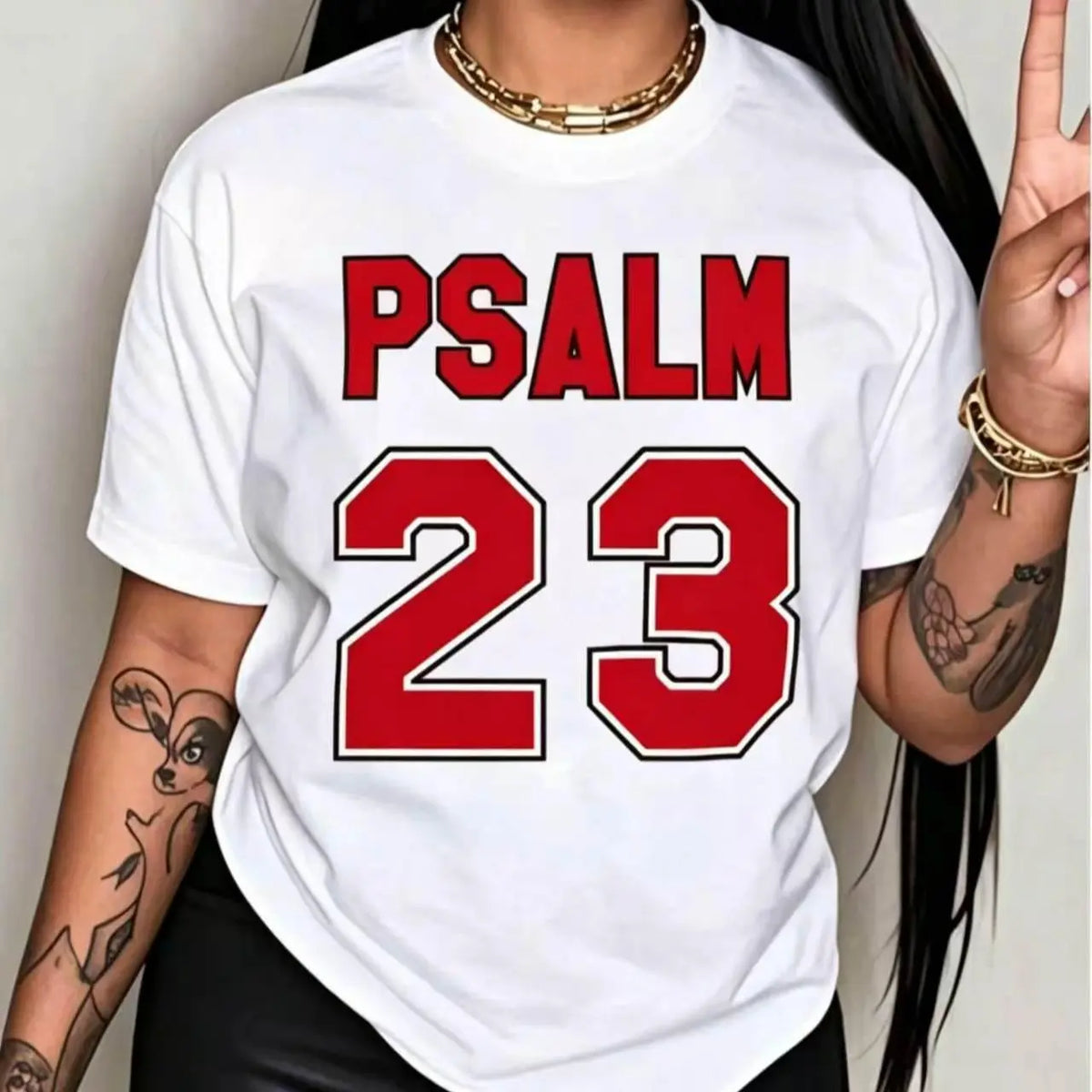 Women's Psalm 23 Photorealistic Print Crew Neck Garment - 100% Cotton Short Sleeve Classic Unisex Cut for Easy Layering Loose Customized Women's Clothes, Soft Breathable Thanksgiving Holiday Gift Plus Size Tops,sohochic