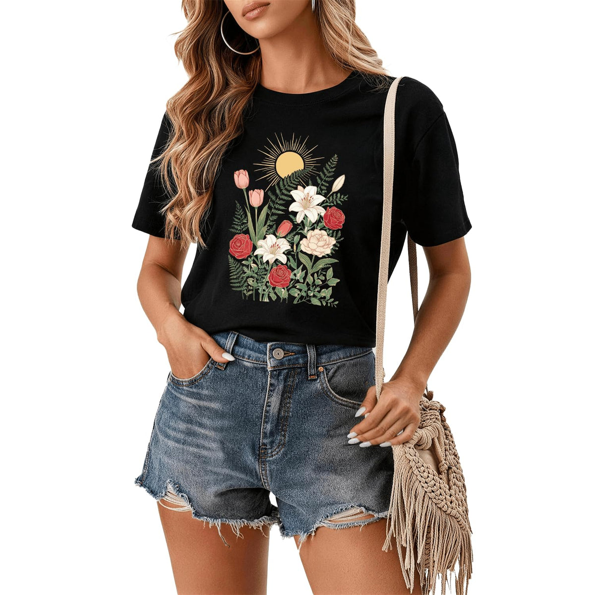 Rocksir Wildflower Shirt for Women,Vintage Floral Plant Graphic T-Shirts