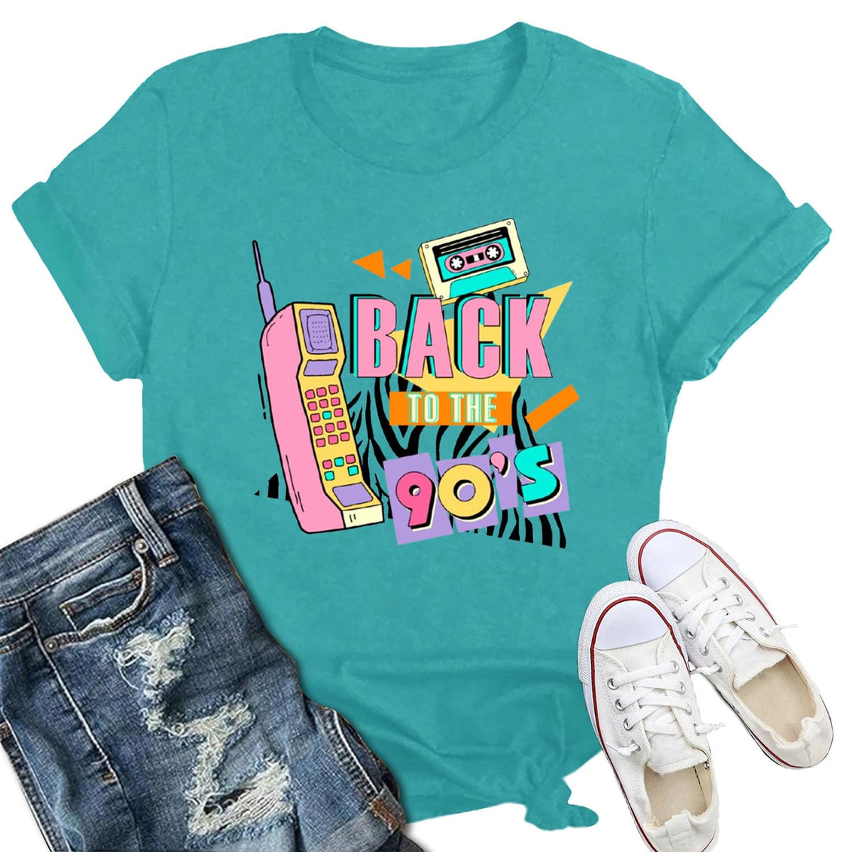 Womens 90s Shirt Retro 90s Vibes Music Party T-Shirt Back to The 90's Tee Vintage Neon Tops