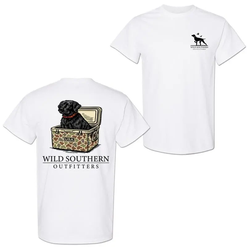 Men's Short Sleeve Cotton Round Neck Sports Top - Bold Camo Black Lab Graphic, Hunting Dog Lover Streetwear, Menswear Casual Everyday Outdoor Wear