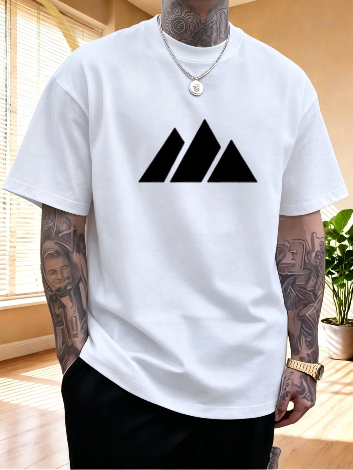 1pc Mens Graphic T Shirt Minimalist Geometric Triangle Print Short Sleeve Crew Neck