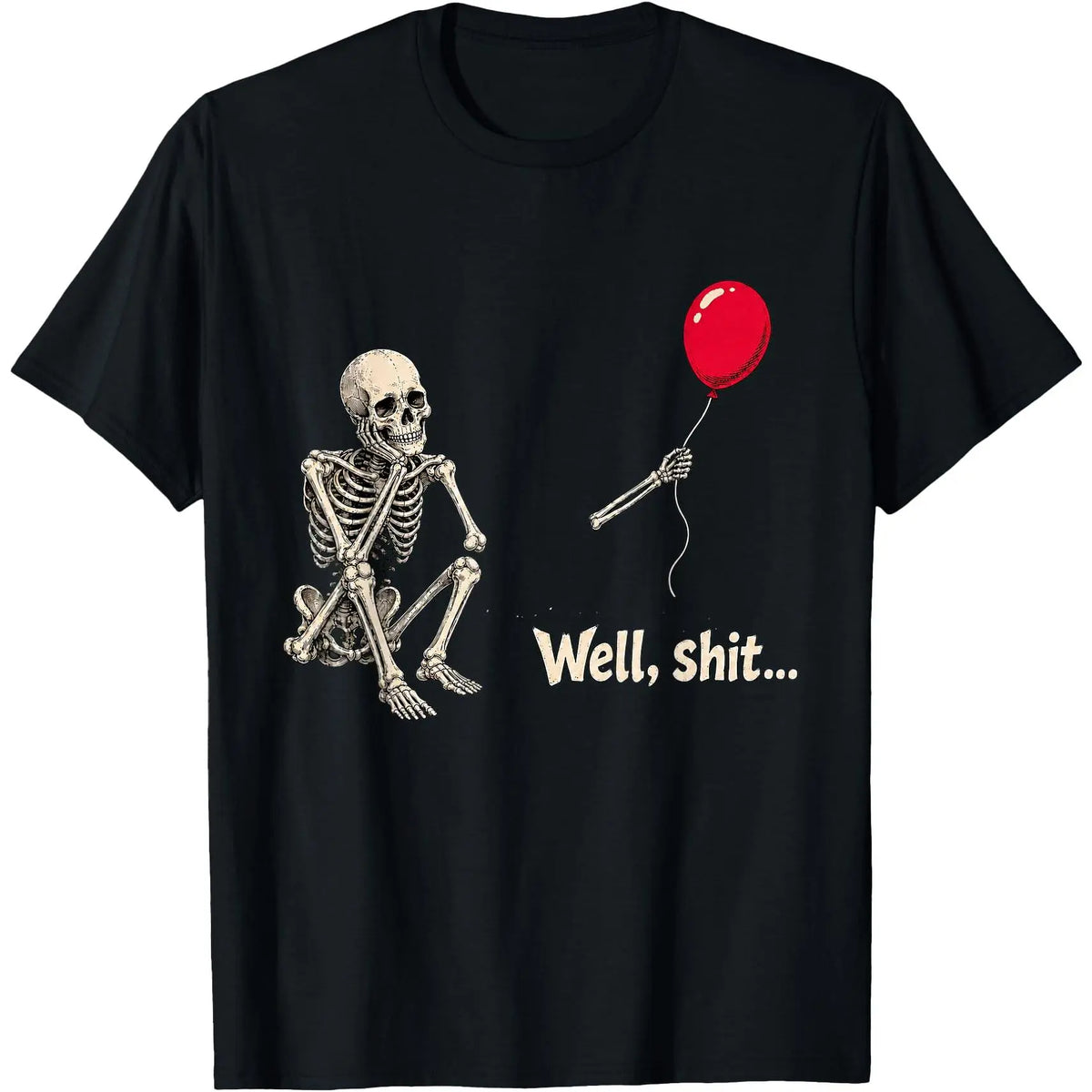 Well Skeleton Holding Balloon Gothic Halloween T-Shirt