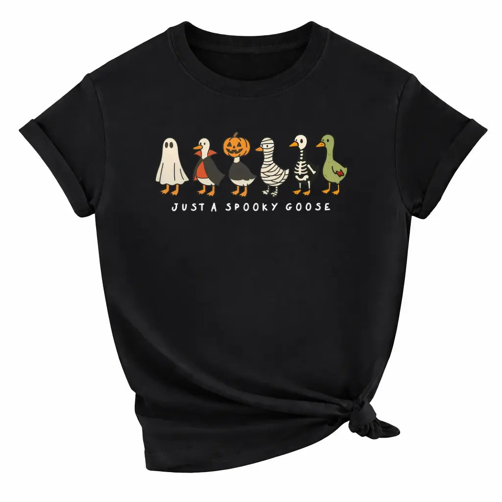 Halloween Funny Goose Shirt, Just a Spooky Goose Tee, Skeleton Goose Spooky Season Graphic Top, Retro Spooky Tee Unisex Apparel