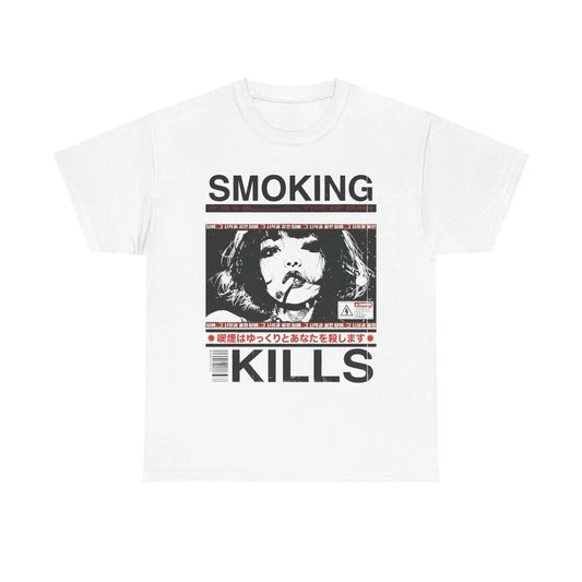 Smoking Kills Retro Manga Style Graphic T-Shirt, Cotton Tee