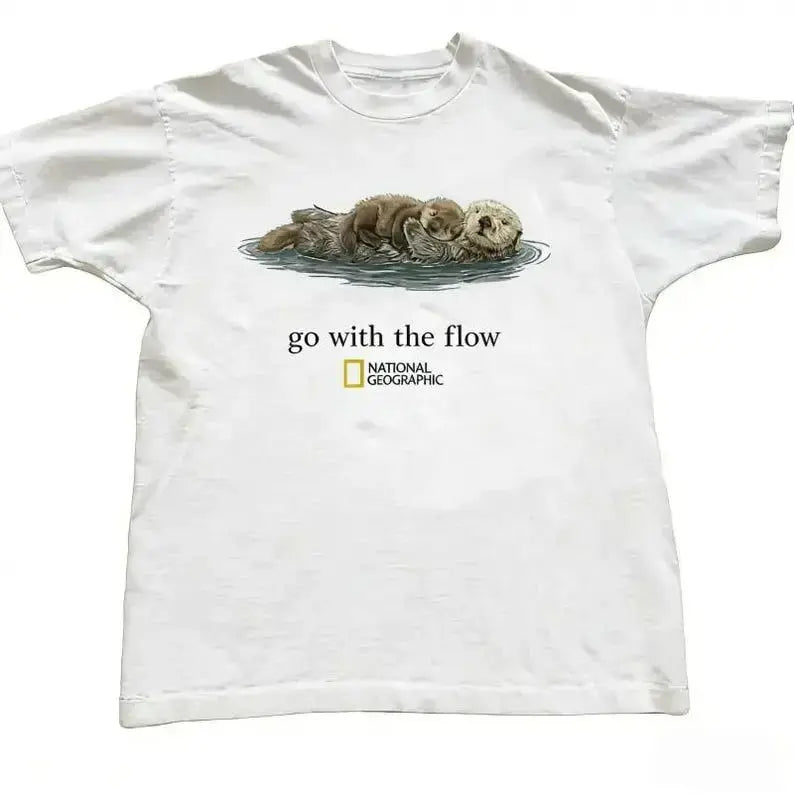 [Sale off up to 50%25] Otter Go With The Flow Graphic T-Shirt Unisex Vintage Style Animal Lover Gift Cute Sea Otter Tee Nature Inspired Shirt,sohochic
