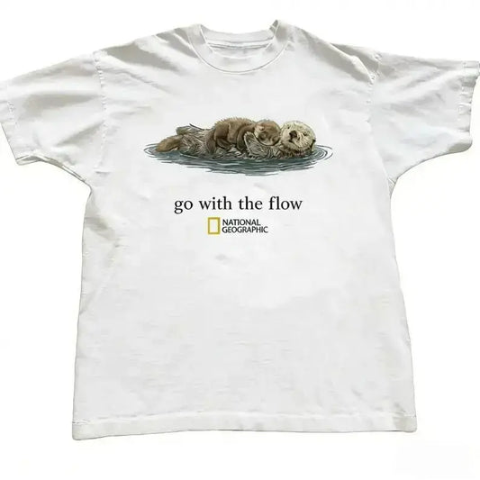 [Sale off up to 50%25] Otter Go With The Flow Graphic T-Shirt Unisex Vintage Style Animal Lover Gift Cute Sea Otter Tee Nature Inspired Shirt,sohochic
