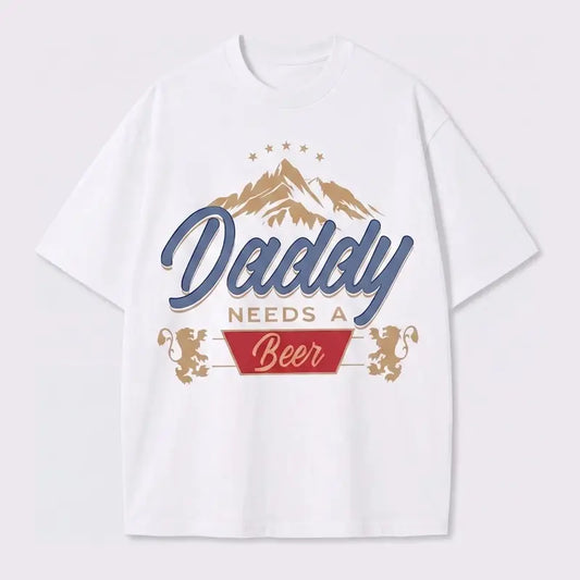 Daddy Needs A Beer Vintage Washed T-Shirt |      Oversized Boxy Fit Retro Streetwear |       Father's Day Gift Idea for Beer Lovers & Outdoor Dads |       Acid Wash Charcoal Gray Tee Fabric