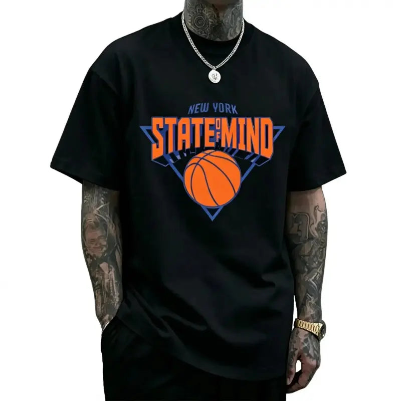 Graphic Tee Breathable / Soft[Basketball Tee][Viral TikTok Shirt]New York State of Mind Basketball Graphic T-Shirt Unisex Cotton Casual Short Sleeve Crewneck Streetwear Tee For Basketball Fans & Streetwear Lovers & Trend Seekers CamiSummer 2026 Streetwear