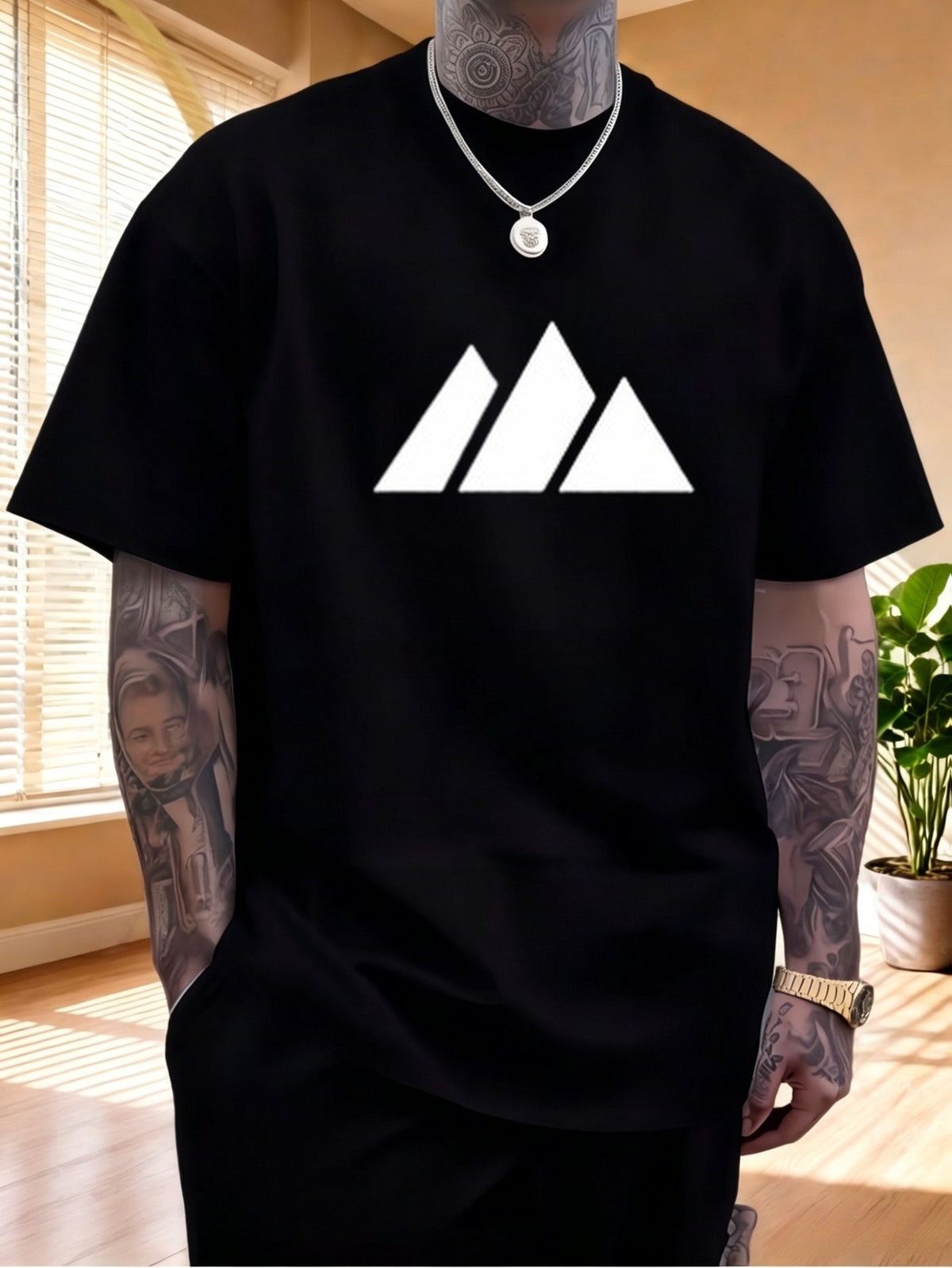 1pc Mens Graphic T Shirt Minimalist Geometric Triangle Print Short Sleeve Crew Neck