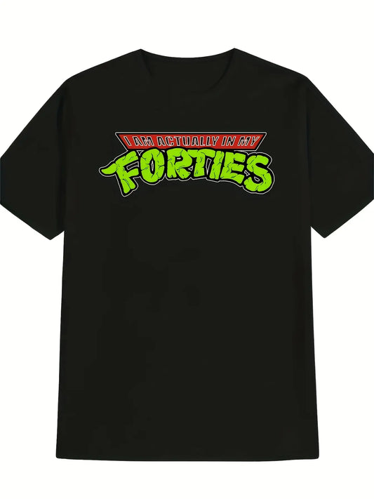Men's I'm Actually in My Forties Graphic T-Shirt - Casual Crew Neck Tee with Bold Yellow & Red Print, Short Sleeve, Regular Fit, Perfect for Casual Attire, Everyday Tshirt Bold Graphic Tee Comfortable Fit, PLUS SIZE