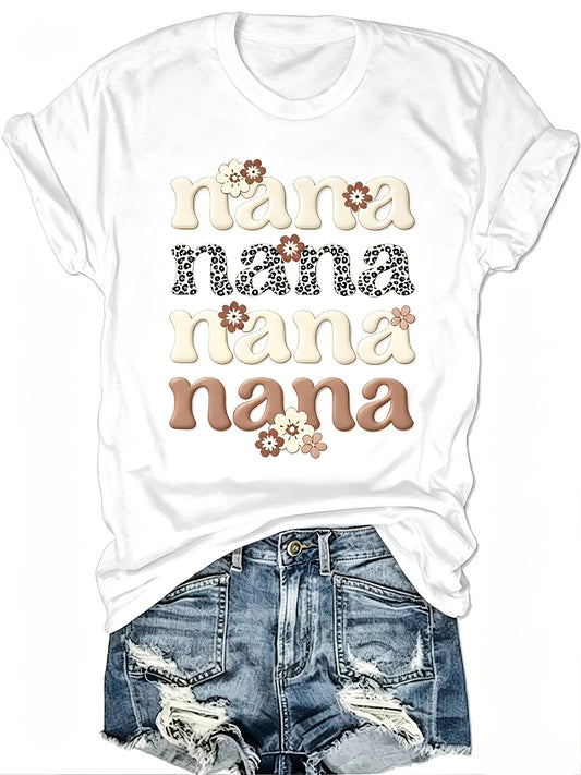 Women'S Nana T-Shirt - Dark Gray Grandma Gift Top, Soft Casual Short Sleeve Shirt with Nana/Grandma Print, Machine Washable Birthday & Mother'S Day Present, Comfortable Daily Wear for All-Season Round Neck Blouse