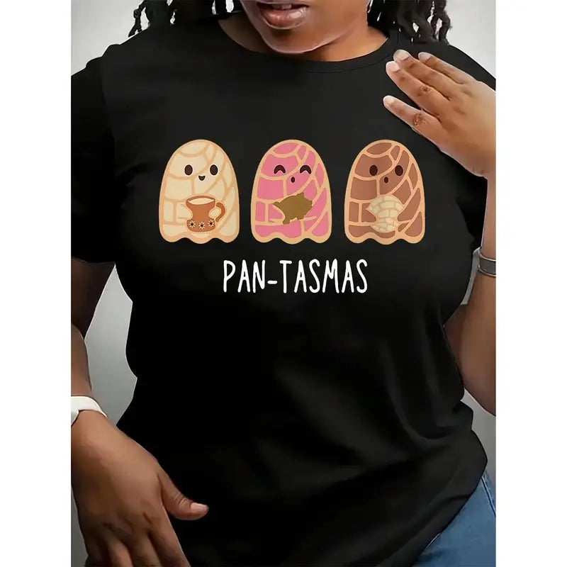 Men's Short-Sleeve Round Neck Casual Fit T-Shirt - Funny Pan de Muerto Ghost Pan Dulce Conchas, Latina Mexican Halloween Top, Gift for Women