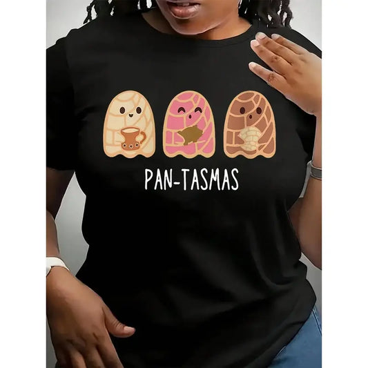 Men's Short-Sleeve Round Neck Casual Fit T-Shirt - Funny Pan de Muerto Ghost Pan Dulce Conchas, Latina Mexican Halloween Top, Gift for Women