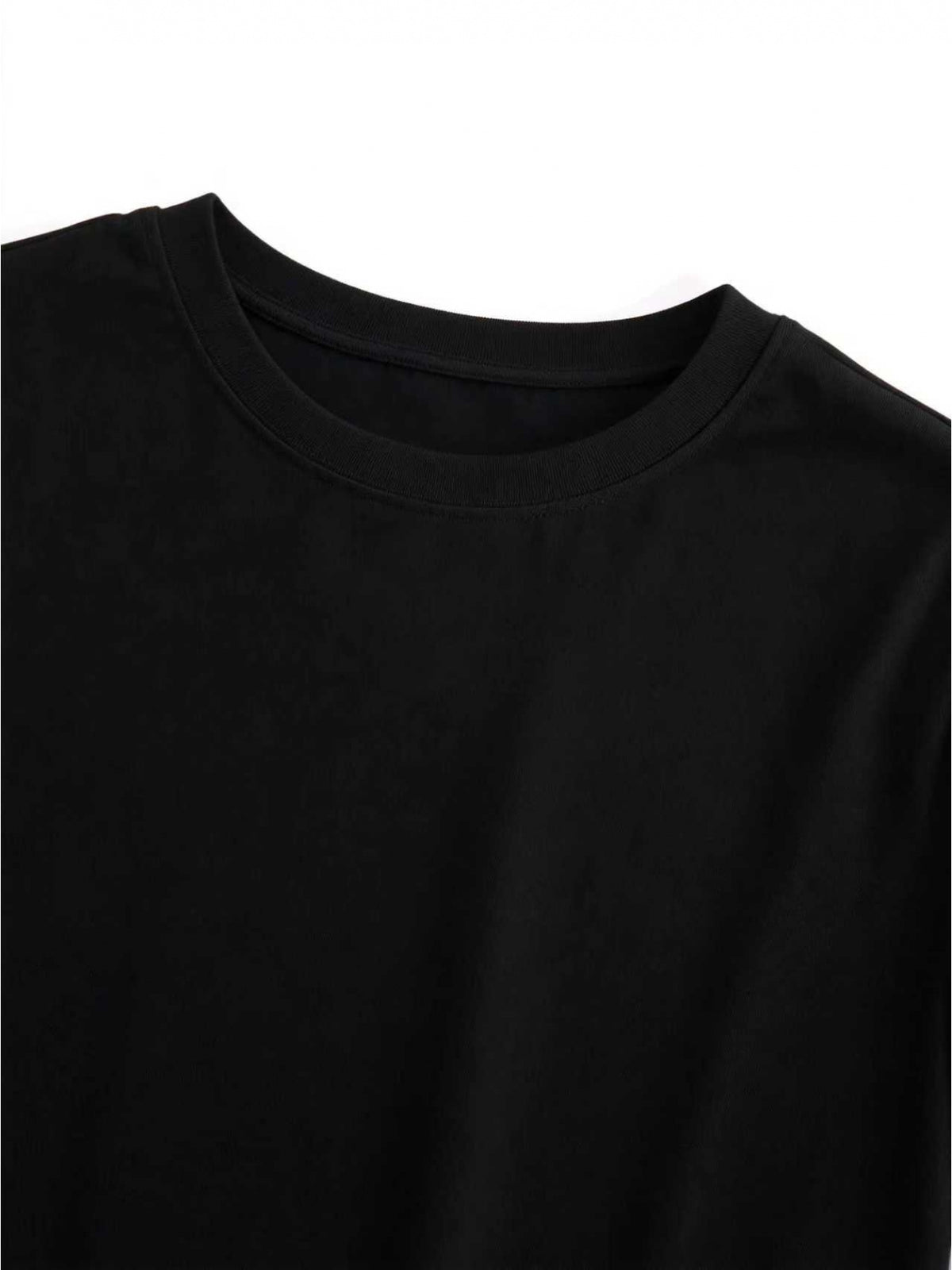 Men'S Heavyweight Pure Black Short-Sleeve T-Shirt, Loose Fit, Drop Shoulder, Versatile Basic Style, Casual Daily Wear, Commuting, Plus Size Top