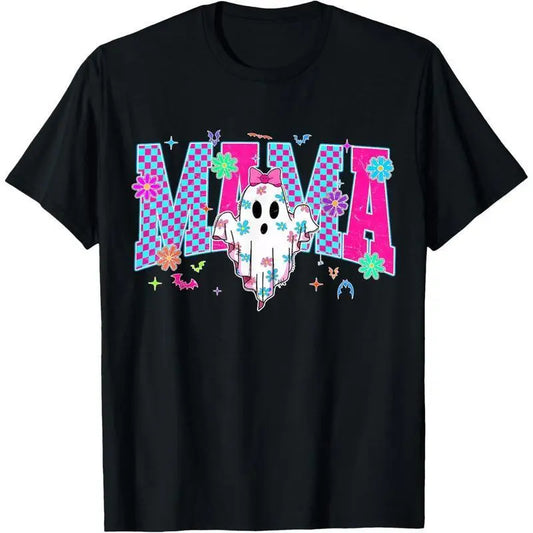 Women's Oversized Short-Sleeve Breathable Casual Halloween T-Shirt - Spooky Mama Cute Ghost Coquette Bow Trick-or-Treat Piece Tops