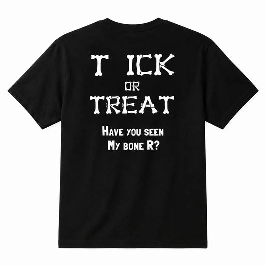 Men's Fun "Trick or Treat" Halloween T-Shirt with Bone-Style Lettering – Humorous, Quirky Graphic Short-Sleeve Casual Holiday Tee
