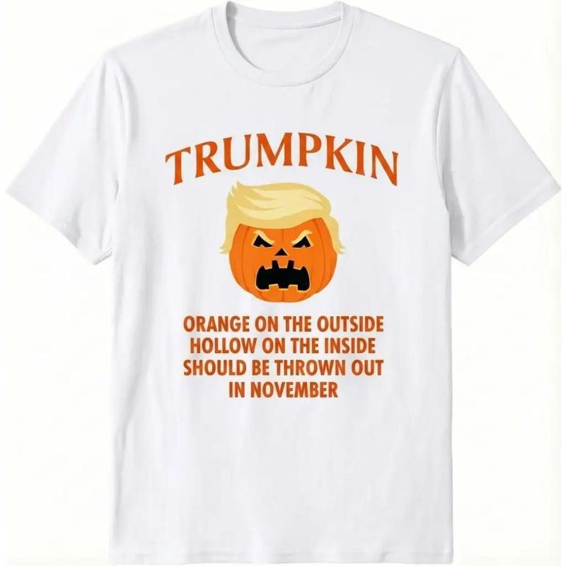 Trumpkin Halloween T-Shirt Sarcastic Anti Trump Graphic Tee Funny Political Pumpkin Shirt Novelty Fall Election Humor Unisex Cotton breathable Top black navy casual comfort printed crewneck short sleeve fashion top,sohochic