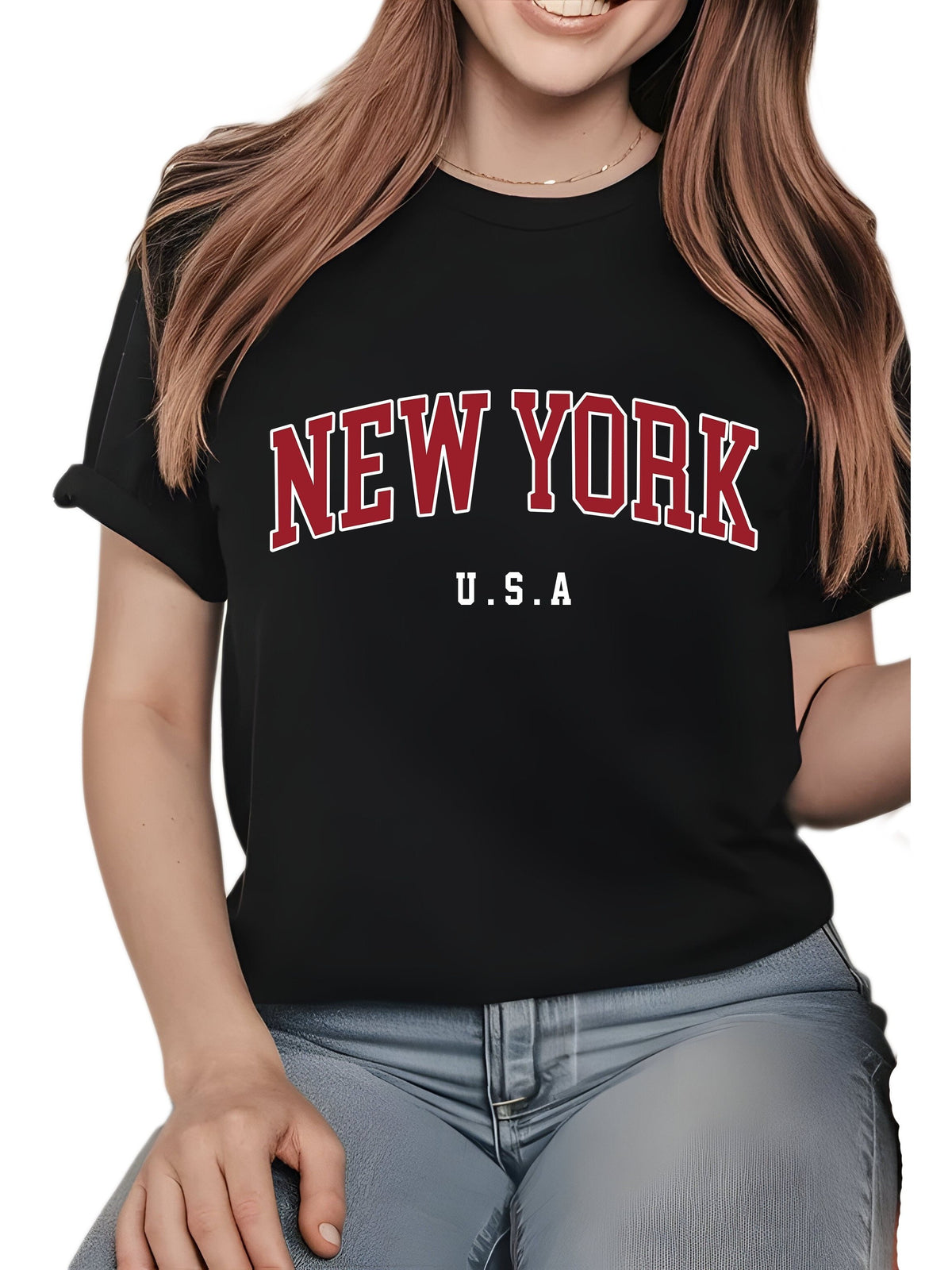 New York Graphic Print TShirt For Women Casual Short Sleeve Tee 1 Pcs 100% Heavy Cotton Comfortable Crew Neck, Soft Adorable Tees Tops LA