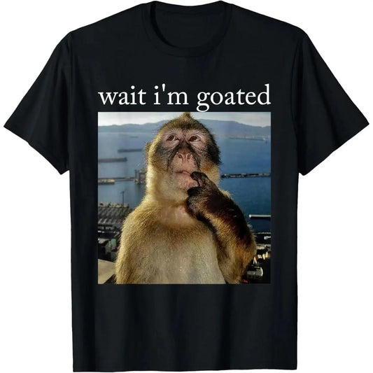 Men's Short-Sleeve Round Neck Casual Graphic T-Shirt - Soft Streetwear Top, Wait I'm Goated Funny Thinking Monkey Meme Brainrot Gift