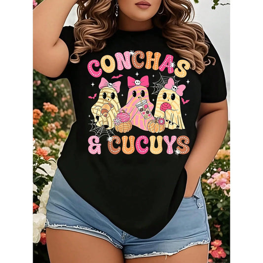 Mexican Ghost Shirt, Espooky Vibes Fantasma Graphic Tee, Concha Day Of The Dead Mexican Halloween Ghost T-Shirt, Spooky Season Shirt, Halloween Gift For Latina Mom Top Womenswear,Unisex Crewneck T-shirt for Men And Women