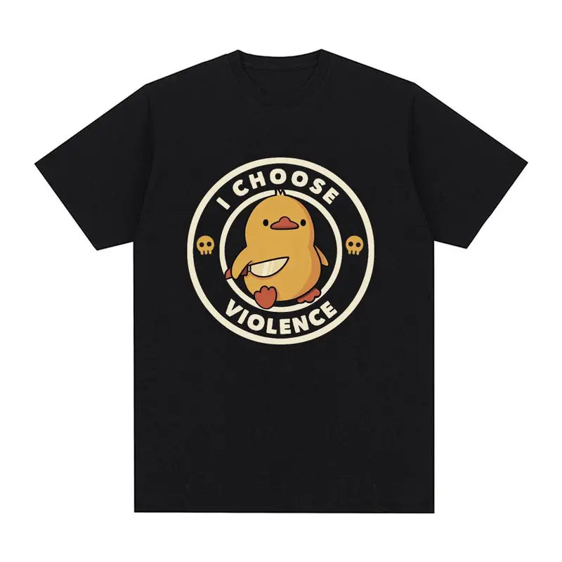 I Choose Violence T Shirt Funny Duck Humor Slogan Short Sleeve T-shirts Men Women 100% Cotton Loose Oversized T-shirt StreetwearFunny plus size t-shirt,Same style for men and women,Unisex graphic tees