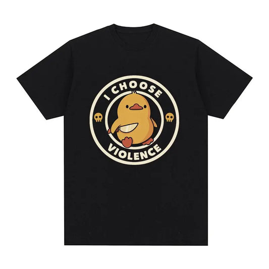 I Choose Violence T Shirt Funny Duck Humor Slogan Short Sleeve T-shirts Men Women 100% Cotton Loose Oversized T-shirt StreetwearFunny plus size t-shirt,Same style for men and women,Unisex graphic tees