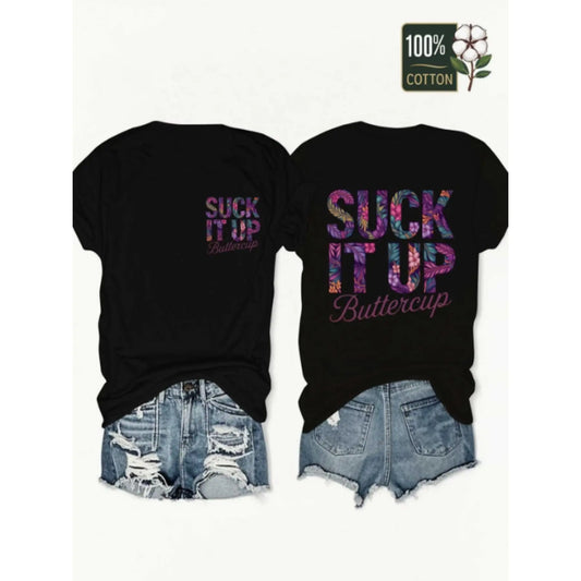 Men's Graphic T-Shirt "Suck It Up Buttercup" Tropical Print Cotton Tee, Classic Fit Aesthetic Streetwear, Soft Fabric for Everyday Wear, Tshirt, Men's T Shirts, Menswear, Baseball, Cargo Pants, Vibe, Leather, Shortsleeve, Casual, Office, Distressed,sohoch