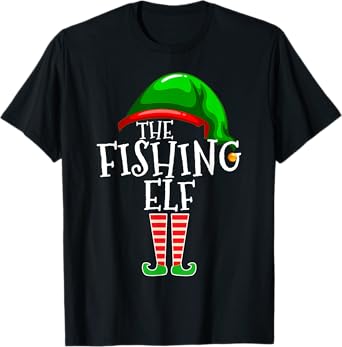 Fishing Elf Family Matching Group Christmas Gift Dad Pops T-Shirt