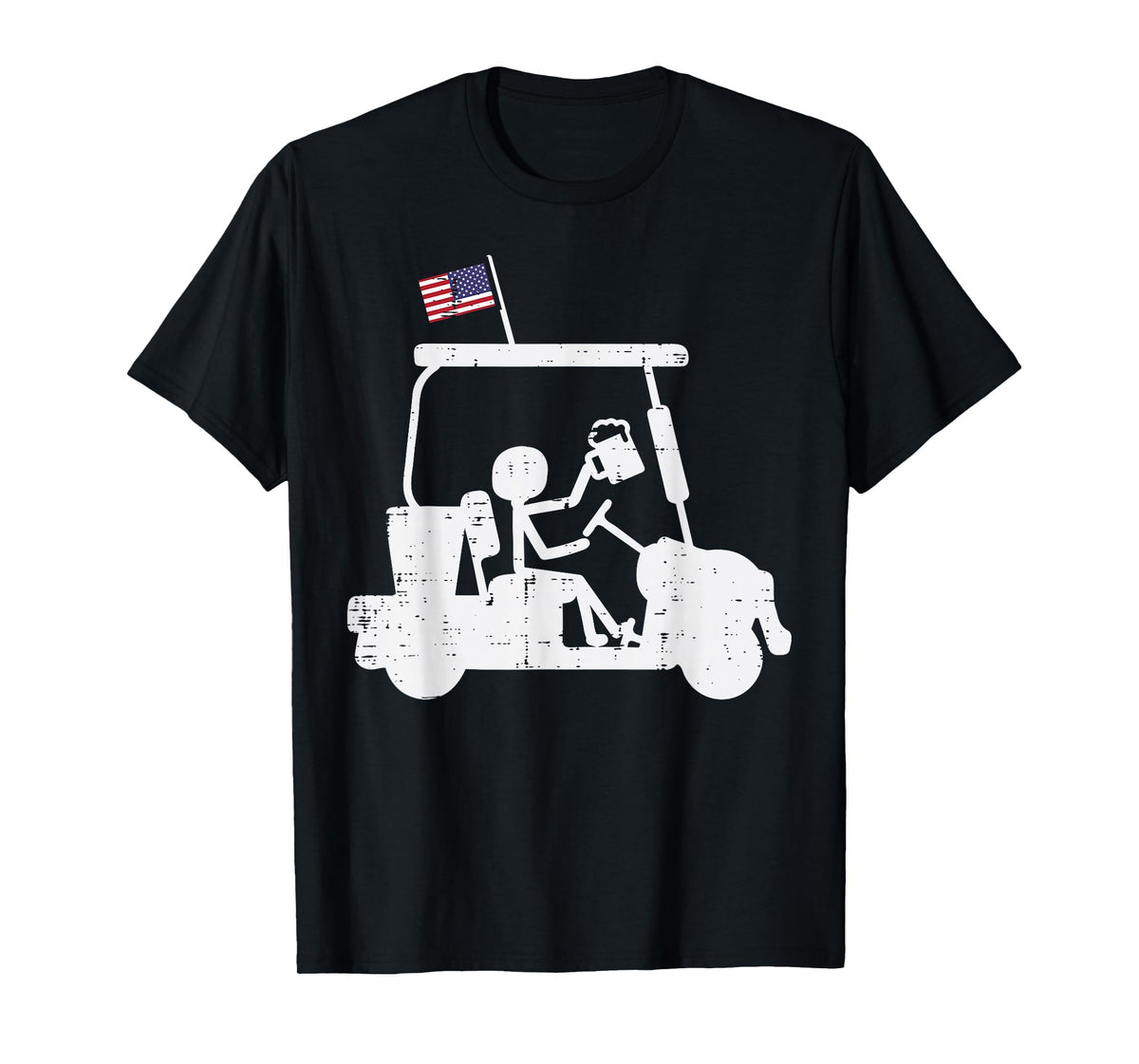 Golf Cart US Flag Funny Golfing Patriotic Golfer Dad Men T-Shirt