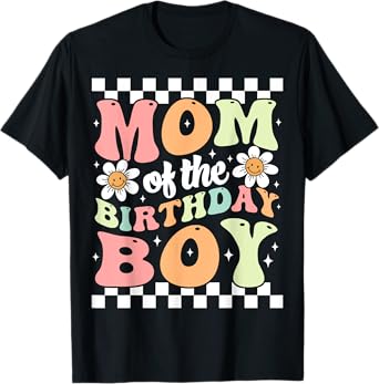 Mom of The Birthday Boy Cute Family Groovy Birthday Party T-Shirt